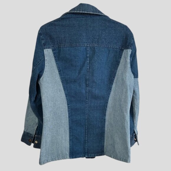 Denim Patchwork Snap Down Jacket Upcycled - Picture 4 of 12